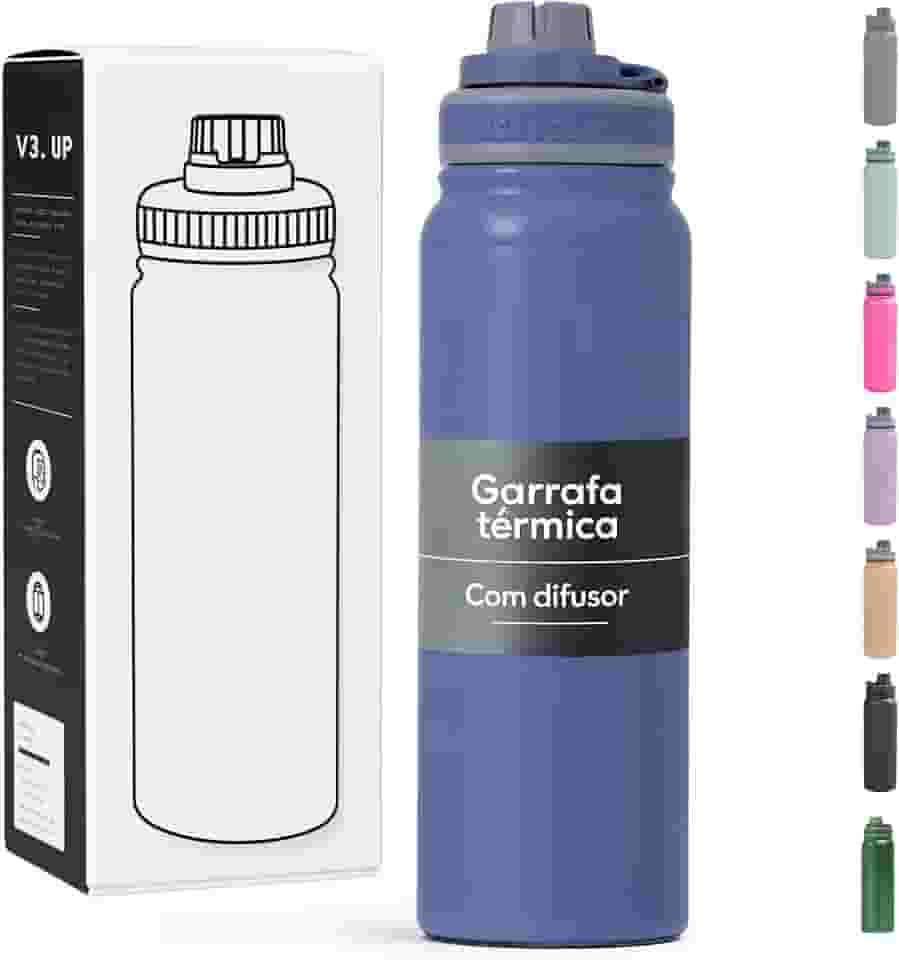 Garrafa Térmica 800ml - Aço Inox 304, Duplamente Isolada a Vácuo, Bebidas Geladas por 16 Horas e Quentes por 8 Horas, Tampa com Bico de Rosca (Azul Marinho)