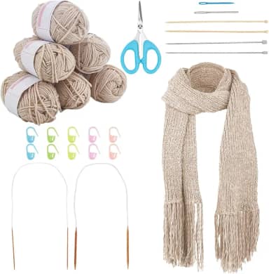 WEBEEDY Kits de tricô para iniciantes e adultos, kit de tricô de cachecol com fio, agulhas de tricô, instruções fáceis de seguir, kits de fios fáceis para iniciantes para mulheres e homens, acessórios