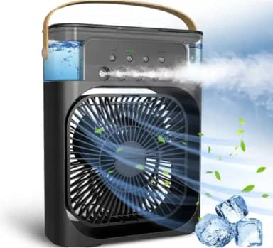 Climatizador e Ventilador 3 em 1, Portátil USB, Preto, LED, Bivolt 110v/220v, Mini Ar Condicionado Portátil, Umidificador Climatizador de Ar Com Tanque de Água Gelo, Purificador Escritório