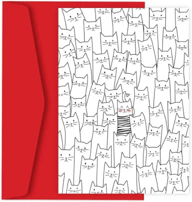 Cartão Fine Line com Envelope, A6 14,8x10,5 cm, Papel Photo Matte 240g/m², Vermelho e Branco (Gatos)