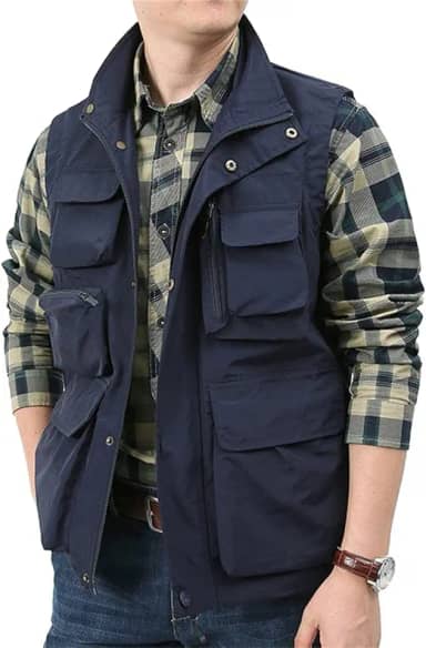 Colete masculino leve para viagem ao ar livre, trabalho, pesca, fotografia com vários bolsos