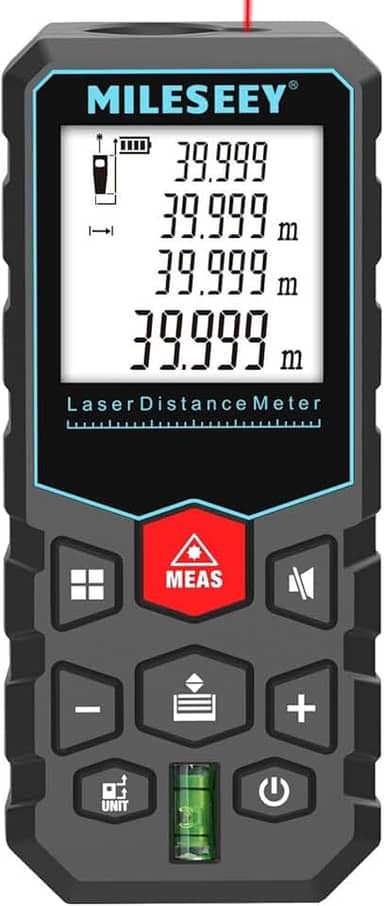 MiLESEEY Medida a laser, fita métrica a laser, precisão de ± 2 mm com área, medição de volume, iluminação LCD, função silenciosa, IP54, bateria incluída