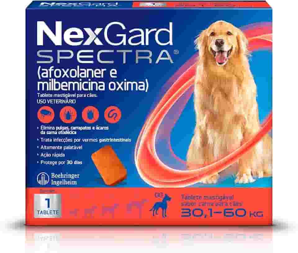 NexGard Spectra Antipulgas e Carrapatos e Vermífugo para Cães de 30,1 a 60kg - 1 tablete