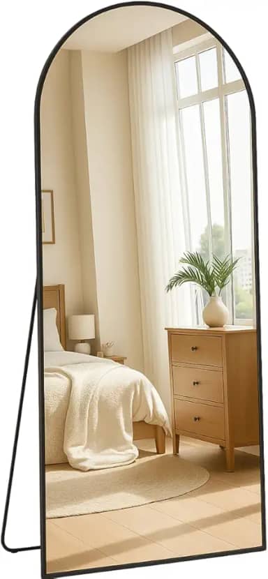 Espelho de Corpo Inteiro Arco 170x70cm Moldura Preta Dourada em Alumínio Chão e Parede (Preto)