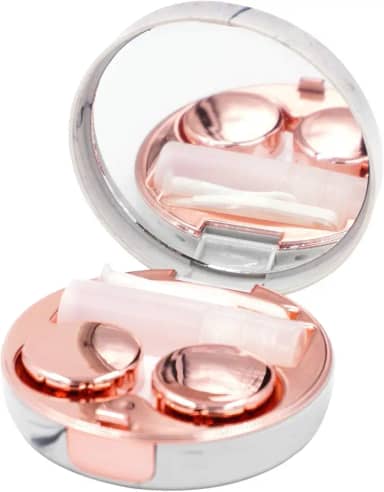 Estojo de lentes de contato com padrão de mármore moderno, kit de caixa de lentes de contato portátil com espelho redondo, ouro rosa