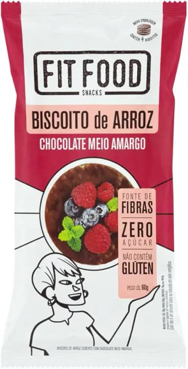 Fit Food Biscoito de Arroz Integral com Cobertura Chocolate Meio Amargo 60g