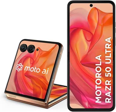 Smartphone Motorola Razr 50 Ultra - 512GB 24GB (12GB RAM+12GB Ram Boost) Tela dobrável 6,9" pOLED e externa 4” Moto AI camera IPX8 Peach Fuzz - Vegan Leather