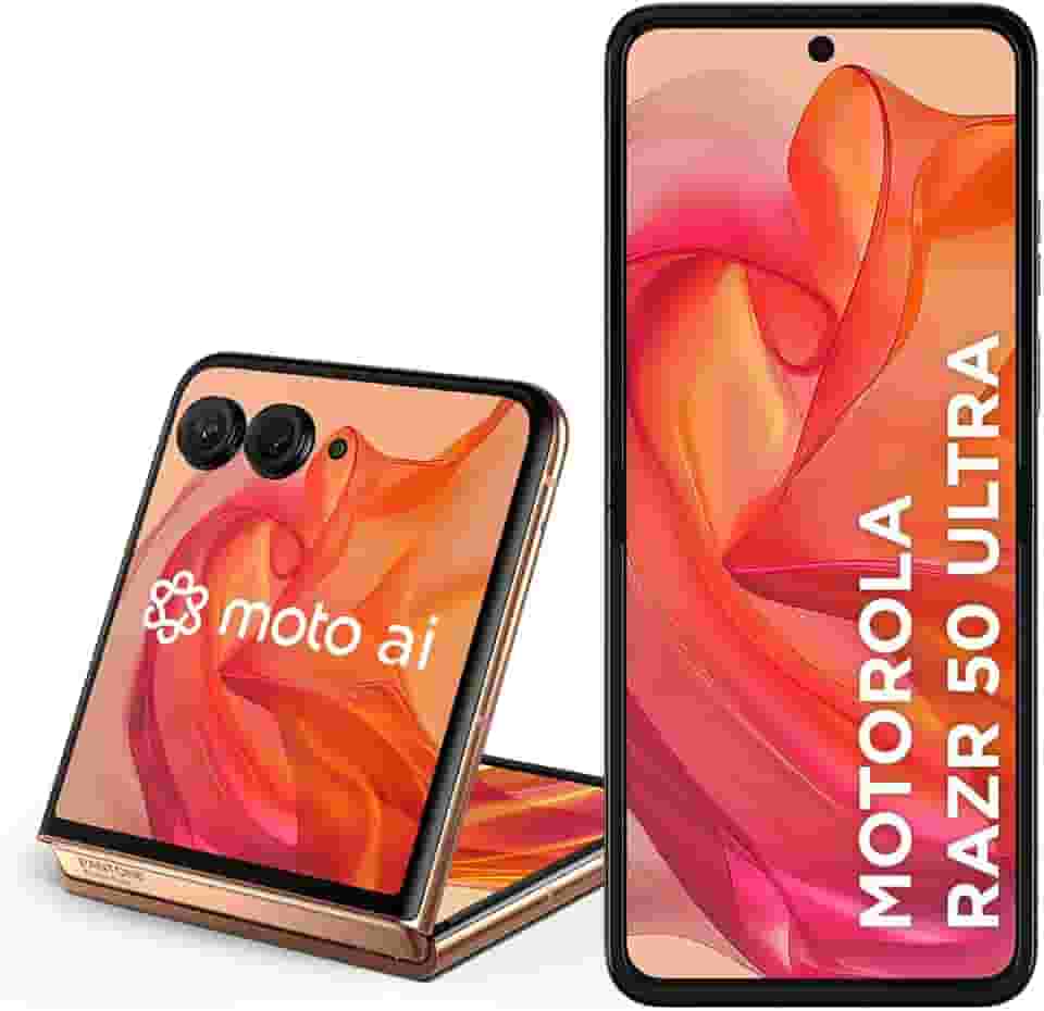 Smartphone Motorola Razr 50 Ultra - 512GB 24GB (12GB RAM+12GB Ram Boost) Tela dobrável 6,9" pOLED e externa 4” Moto AI camera IPX8 Peach Fuzz - Vegan Leather