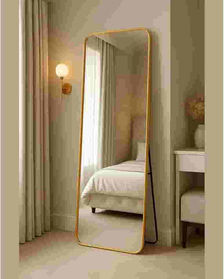 Espelho de Corpo Inteiro de Chão 152cm Dourado - Espelho Grande e Moderno para Sala, Quarto e Decoração (1 Unidade)