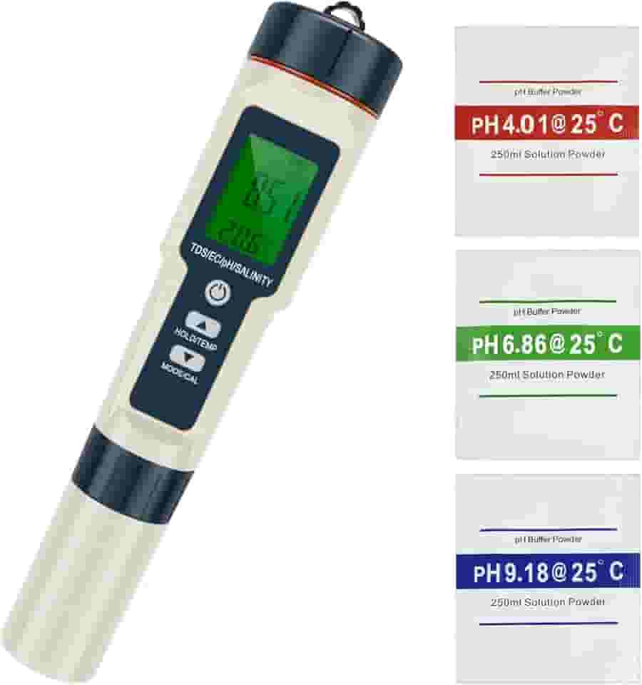 Termômetro 5 em 1 PH/TDS/EC/Salinidade/Visor LCD, Medidor de PH, Testador Digital, Design de Retroiluminação de Alta Precisão, Medidor de Salinidade da Água com Compensação de Temperatura para Piscina