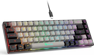 Teclado para jogos GEODMAER 65%, mini teclado retroiluminado com fio, ultracompacto, anti-ghosting, sem conflito, 68 teclas, teclado com fio, para PC, laptop, Windows Gamer