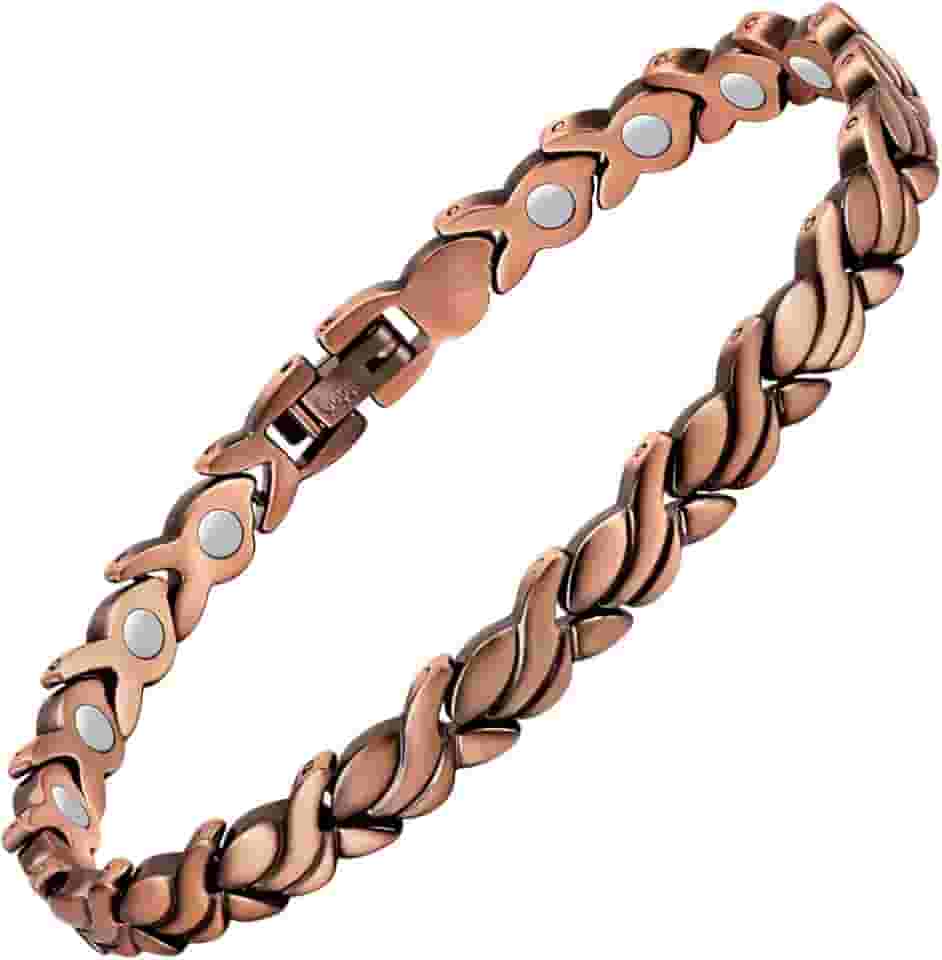 Feraco Pulseiras de cobre para mulheres, pulseiras magnéticas de cobre 99,99% puro com ímãs de neodímio eficazes, joias ajustáveis para presente com ferramenta de dimensionamento, 8.66 Inches, Metal,
