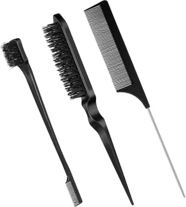 Kit de Escovas e Pente de Cabelo Para Penteado Profissional Para Homens e Mulheres, 3 Peças, Premium, Felix Magazine (Preto)