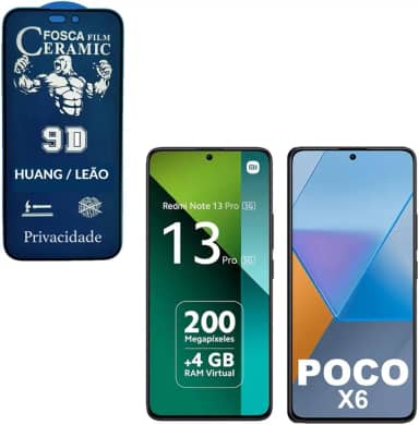 Película Cerâmica Fosca Privacidade REDMI NOTE 13 / REDMI NOTE 13 PRO 5G / POCO X6 5G,Proteção Total, Anti-Riscos, Anti Espião e Não Deixa Marca De Dedo Na Tela.