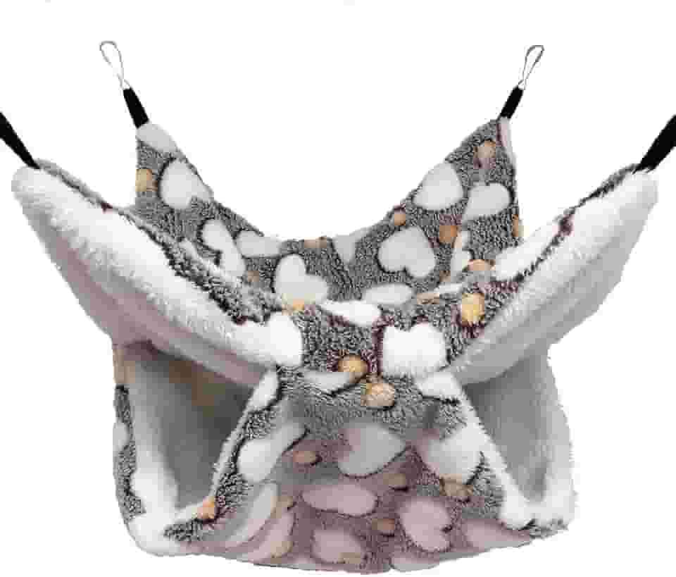 Yu-Xiang Rede de Hamster de camada dupla Love Starfish Pequeno animal de estimação de algodão Ninho de habitat de ratos, saco de dormir para pendurar esquilo para porco-espinho da Índia Totoro Sugar Gliders Bed House (Amor Marrom)