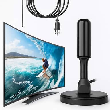 Antena Digital TV Interna Externa Amplificada HDTV 4K UHF | VHF | FM, Resistente A Água, Compatível Com Samsung, LG, Philco, APC, Philips, Smart TV, Led, LCD, 3D, Cabo 5 Metros, Com Imã - Premium