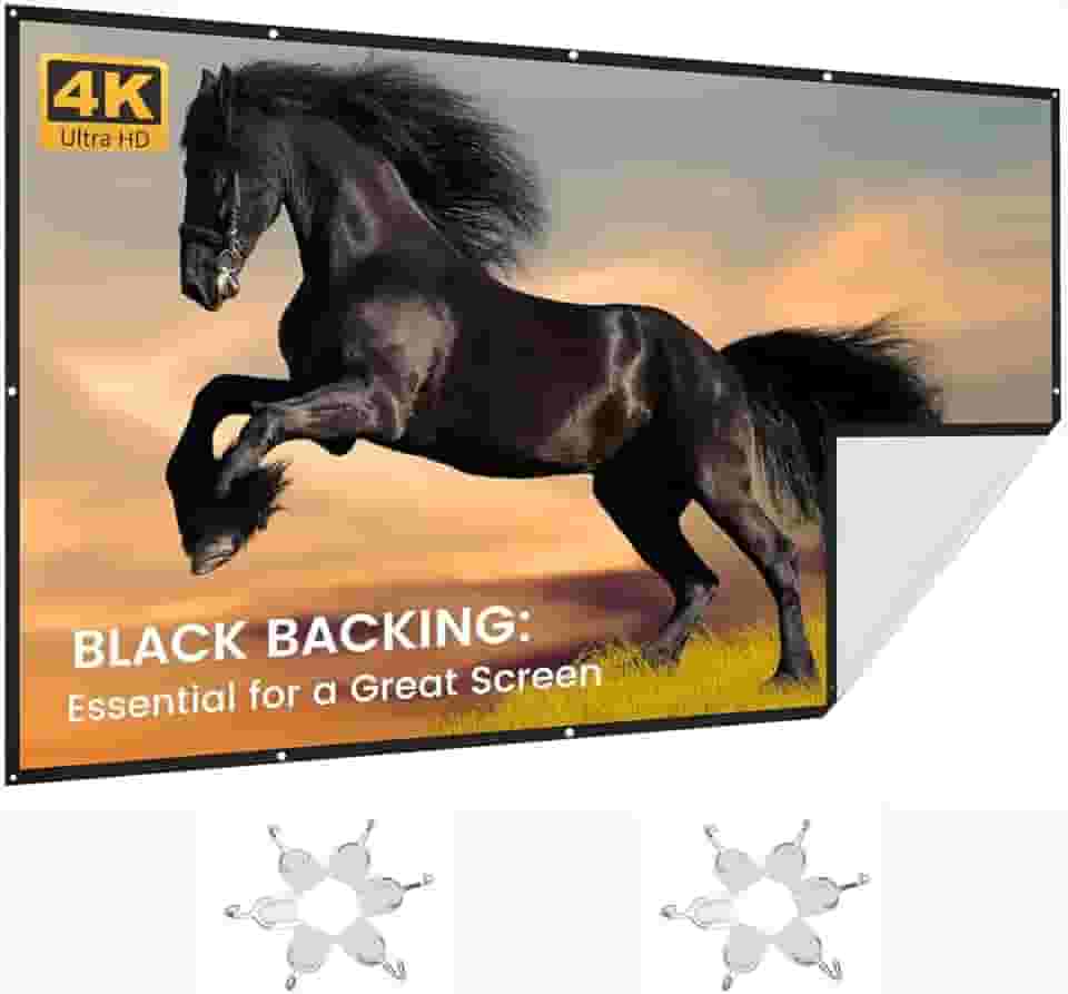 Tela de Projeção 100 Polegadas Dobrável, Compatível com 4K e 3D, Ângulo de Visão 179°, Fácil de Instalar com Kit Completo