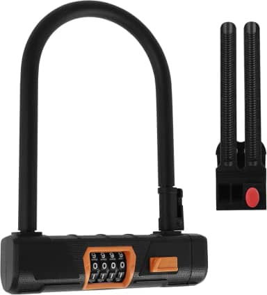 Cadeado de combinação reinicializável de 4 dígitos para bicicleta em U, resistente, não roubo, em forma de U, cadeados de segurança portáteis sem chave (amarelo e preto)