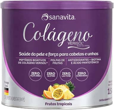 Sanavita Colágeno Hidrolisado Verisol - Pele e Cabelos - Frutas Tropicais - 150g