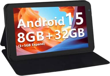 Tablet de 7 polegadas com capa, tablets Android 15 de cinco núcleos, 8 GB de RAM, armazenamento de 32 GB, expansão de 1 TB, WiFi 5G, tela HD IPS 1024 x 600, 3500 mAh, câmera dupla, tablet PC