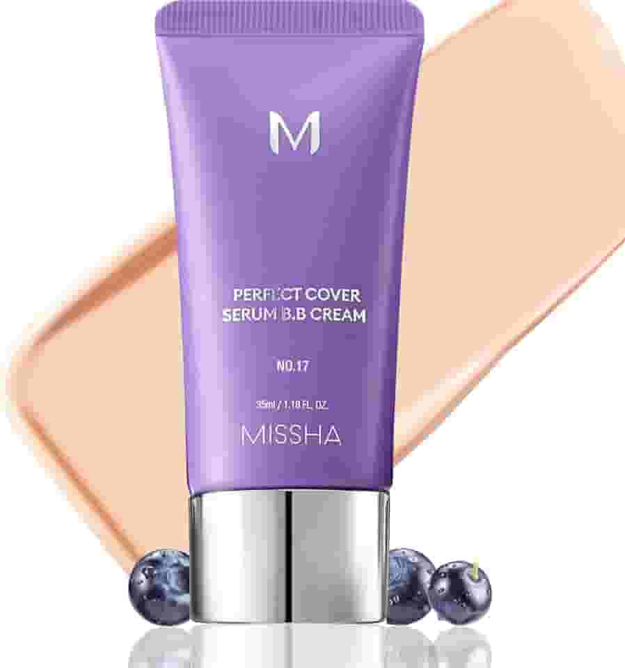 MISSHA M Perfect Cover Serum Bb Cream Nº 17 Claro - Com Subtom Frio, Tom De Pele, Hidratante Cor, Base Cuidado, Complexo Superalimentos, Pele Vidro, Maquiagem Coreana, 1,18 Fl Oz