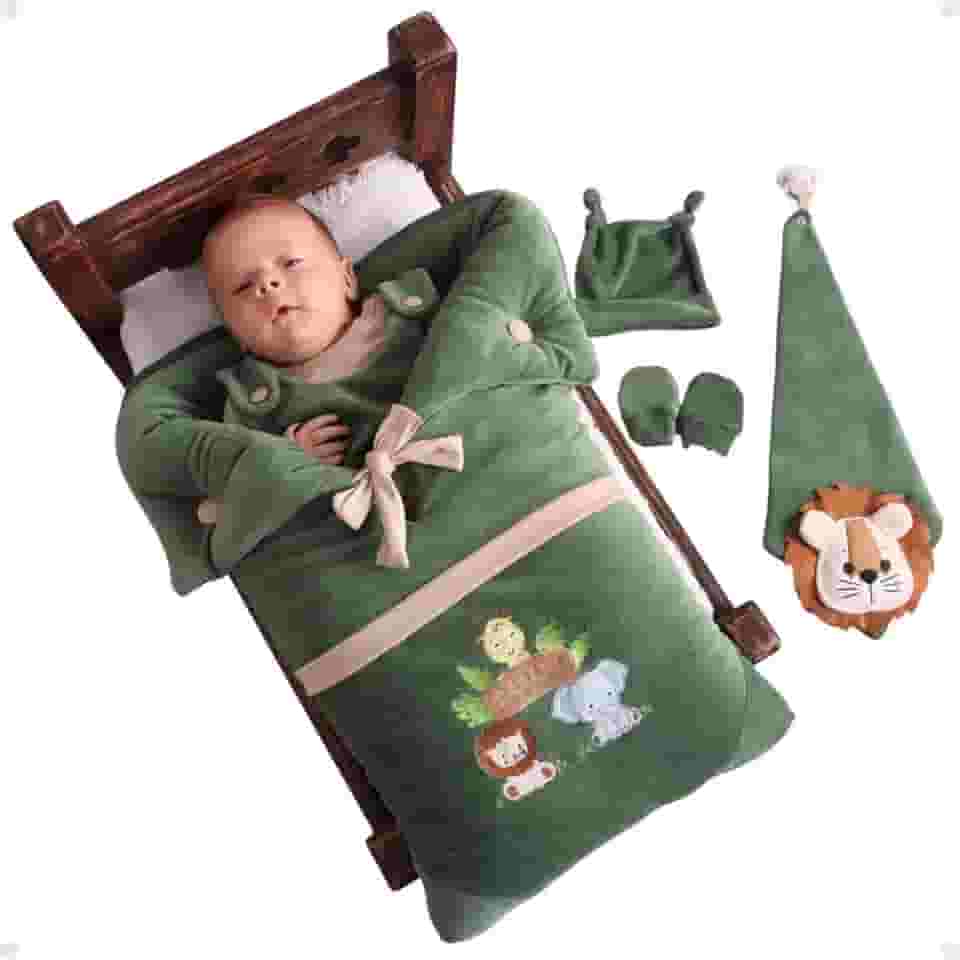 Saída Maternidade Para Bebê Menino Safari Verde Porta Bebê