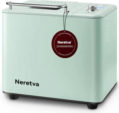 Neretva Máquina de fazer pão, 20 em 1, máquina de fazer pão automática de 900 g com configuração de massa fermentada de pizza sem glúten, digital, programável, 1 hora de manter aquecido, 2 tamanhos de