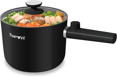 Topwit Panela elétrica quente, panela de ramen de 1,5 L, frigideira antiaderente portátil, panela elétrica para macarrão, bife, sem BPA, fogão elétrico com controle duplo de energia, superaquecimento