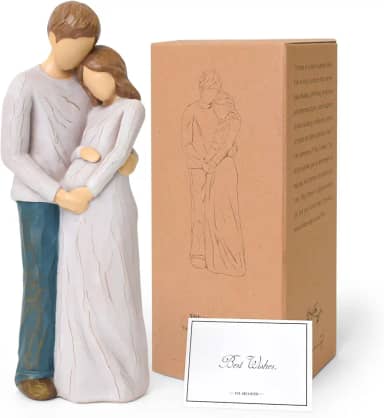 Lnrkai Presentes para mulheres grávidas, presentes para mães grávidas, presente de esposa grávida, presente de revelação de gênero, esculpido pintado à mão por novos pais