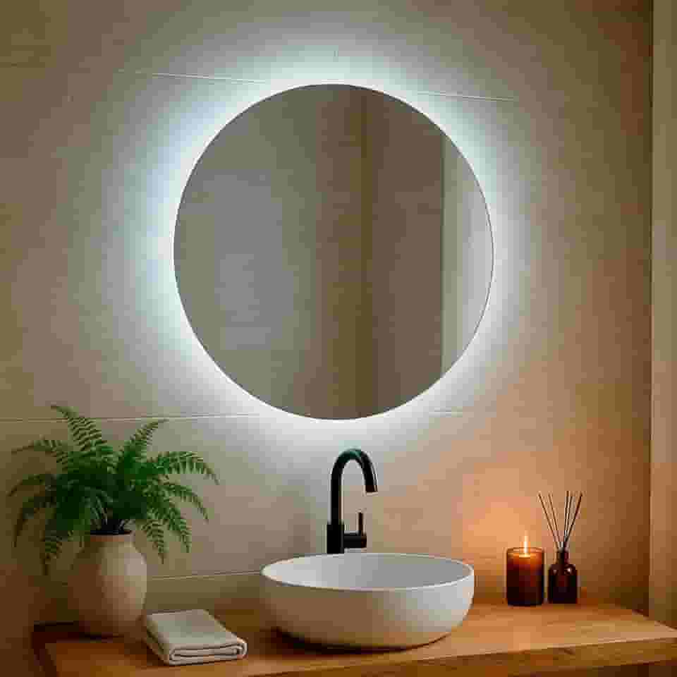 Espelho Redondo com Led 60cm 50cm 40cm 30cm Espelho Para Sala Quarto Banheiro de Parede Decorativo (Led Quente, 40cm)