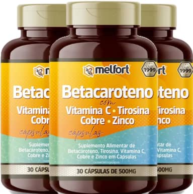 Betacaroteno Com Vitamina C, Tirosina, Zinco 90 Cápsulas