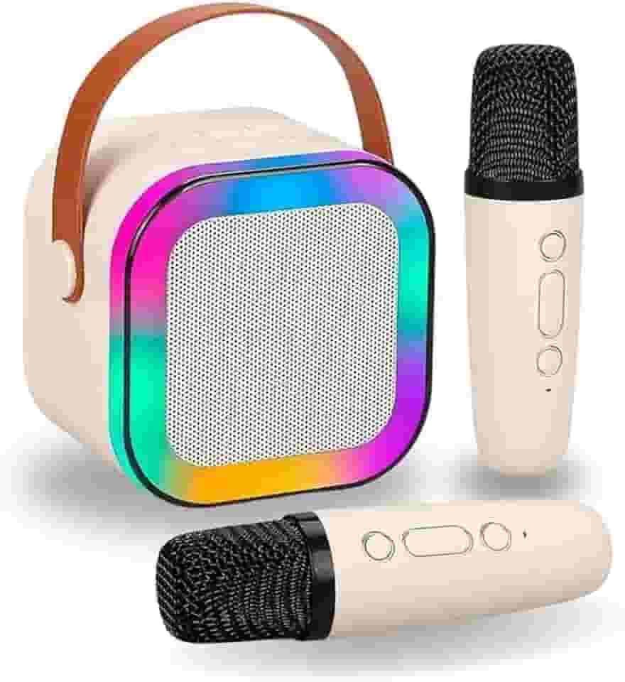 Karaoke Infantil Portátil LED Bluetooth Com 2 Microfones Sem Fio