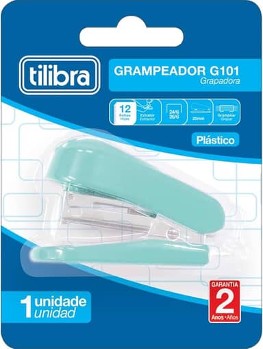 Tilibra - Grampeador 12 Folhas Mini com Extrator Aqua, G101, Multicor