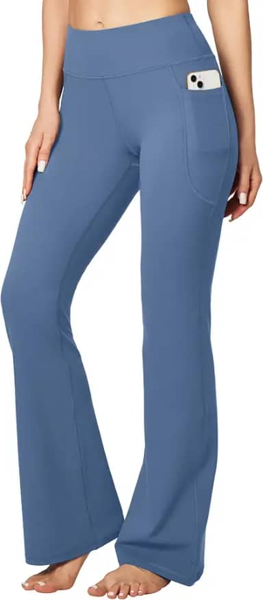 Calça feminina de ioga com bolsos para mulheres com corte bootcut calça de perna larga para treino de cintura alta