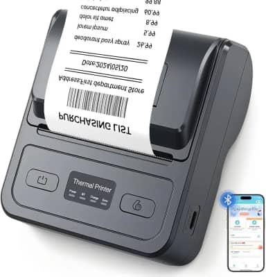 Mini Impressora Térmica Portátil de Recibos 80mm, Conectividade Bluetooth Compatível com Android, iOS e Windows, Velocidade de Impressão: 70–90 mm/s, 203DPI, Adequada para Imprimir Recibos e Bilhetes