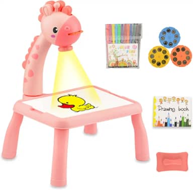 B/A Mesa de projetor de desenho infantil, projetor de esboço inteligente para crianças, traça e desenhe projetor de brinquedo com luz e música, brinquedo pré-escolar perfeito, design de girafa