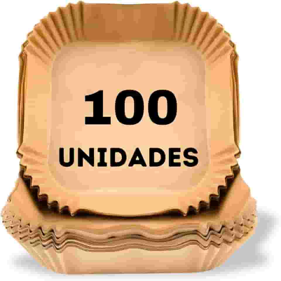 Kit Formas Descartáveis para Air Fryer Universal 100 pcs Papel Manteiga Antiaderente Quadrada – Forro de Papel Air Fryer Reforçado Resistente ao Calor Premium MyBrins (20cm)