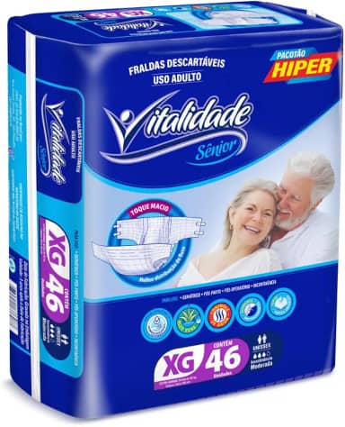Fralda Descartável Adulto Geriátrica Vitalidade Sênior Incontinência Fita XG 46 Unidades