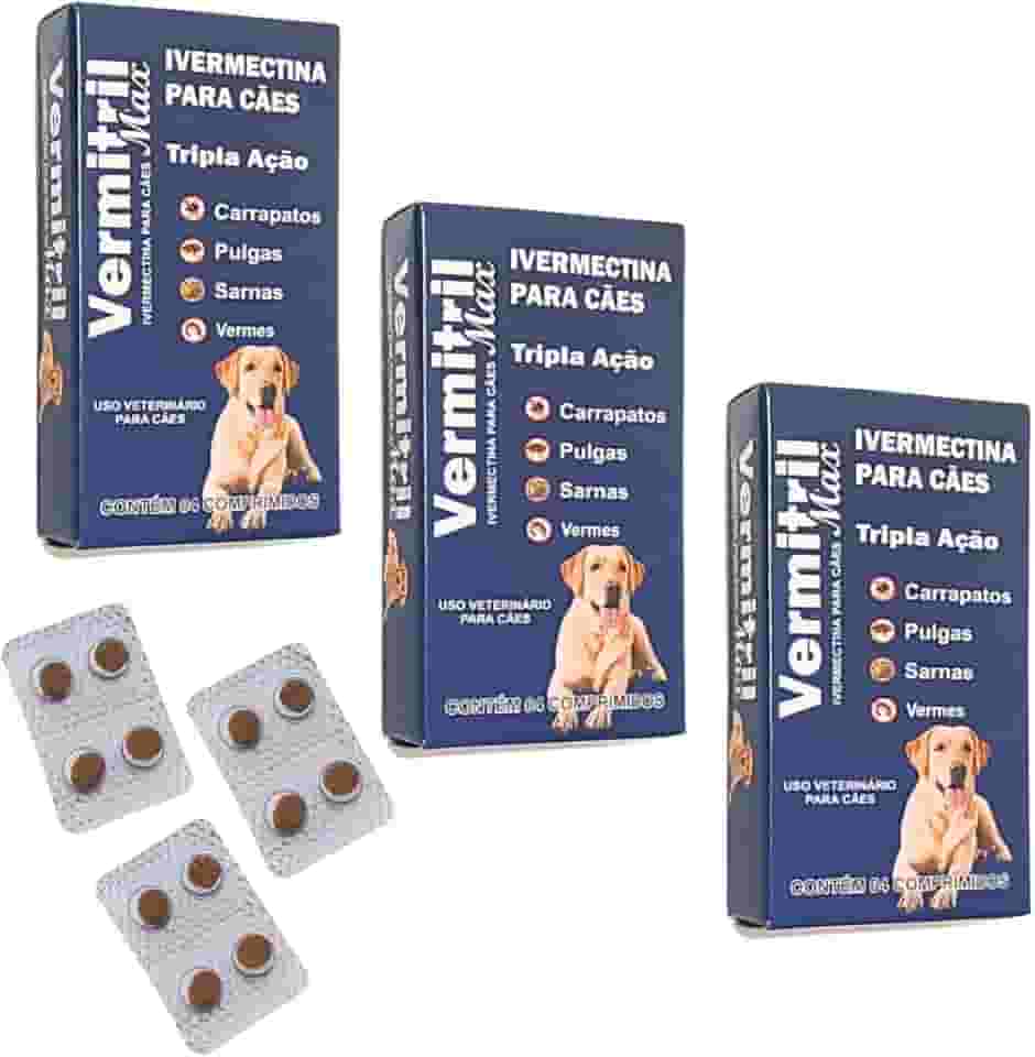 Vermitril Max 12 Comprimidos Mastigável Anti Carrapatos, Sarnas, Vermes e Pulgas - Cães de 30 a 60kg