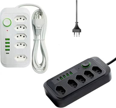 Filtro de Linha, Extensão Régua Tomada com 5 Tomadas, 4 USB e 1 USB-c, Cabo de 3 Metros, Bivolt - Branco