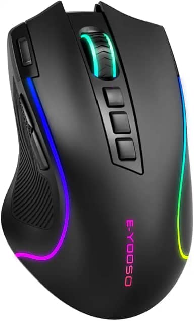 Mouse Sem Fio Gamer, 2.4G, Bluetooth, USB-C, 8000 DPI, 1000Hz, 9 Botões Programáveis, RGB 16,8M, Bateria 1000mAh, Ergonômico para PC/Notebook