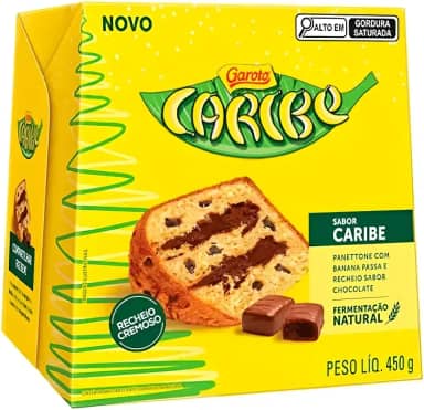 Panetone Caribe Recheio Banana Chocolate Nestle Garoto 450g Edição Especial, Massa Natural Fermentada