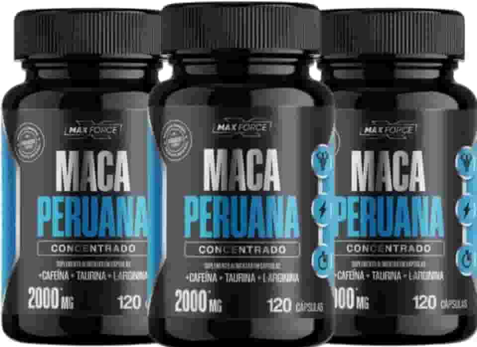 Maca Peruana 2000mg 120 Cápsulas Composta Com L - Argina, Taurina e Cafeína Para Musculação e Fitness MAXFORCE 3 Potes