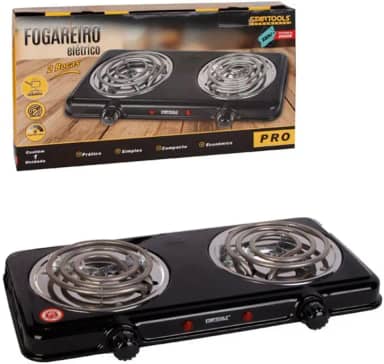 Fogareiro Fogão Elétrico Cooktop Portátil 2 Bocas Mesa 2000W Inox Camping 220V Cozimento Rápido