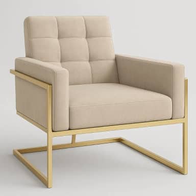 Poltrona Base de ferro reforçada para Sala de Estar Recepção Estofada Confortável (BASE DE FERRO COR DOURADA, BEGE)