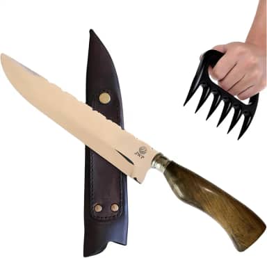 Faca Churrasco Artesanal Picanheira 8' Aço Inox 420C | Cabo Madeira ou Híbrido | Bainha Couro | Caixa Presente | Garra de Urso | Linha Luxo JWP