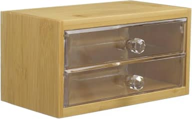 Caixa Organizadora Com 2 Gavetas Maquiagem Bambu Acrílico