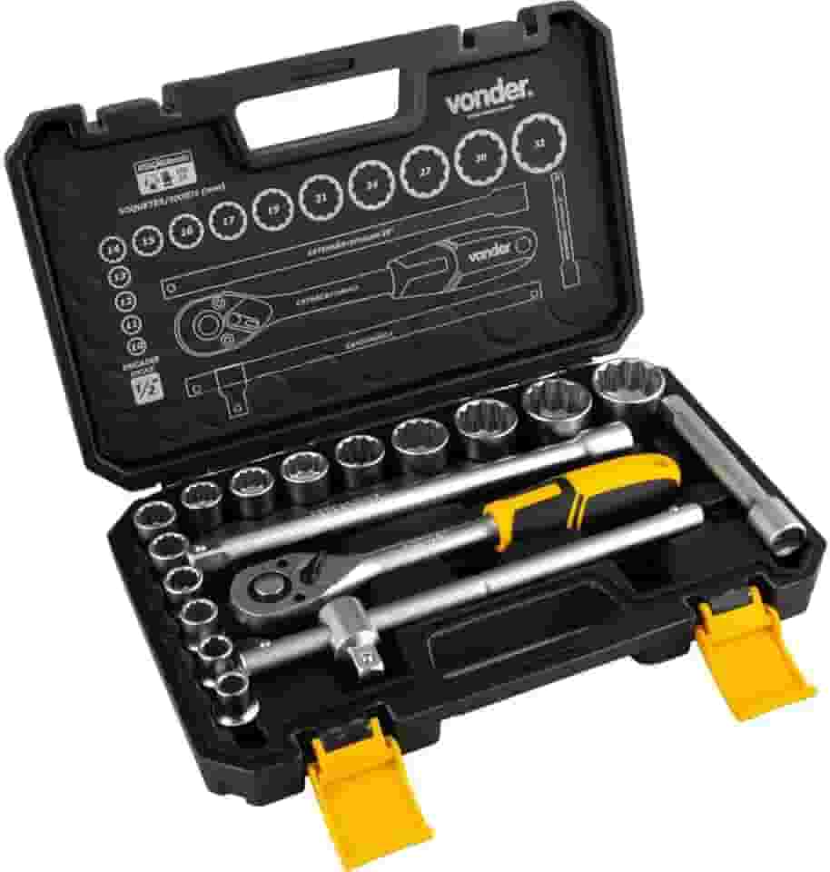 Vonder, Jogo De Soquetes Estriados, Encaixe 1/2", 10 Mm A 32 Mm, Com 18 Peças.