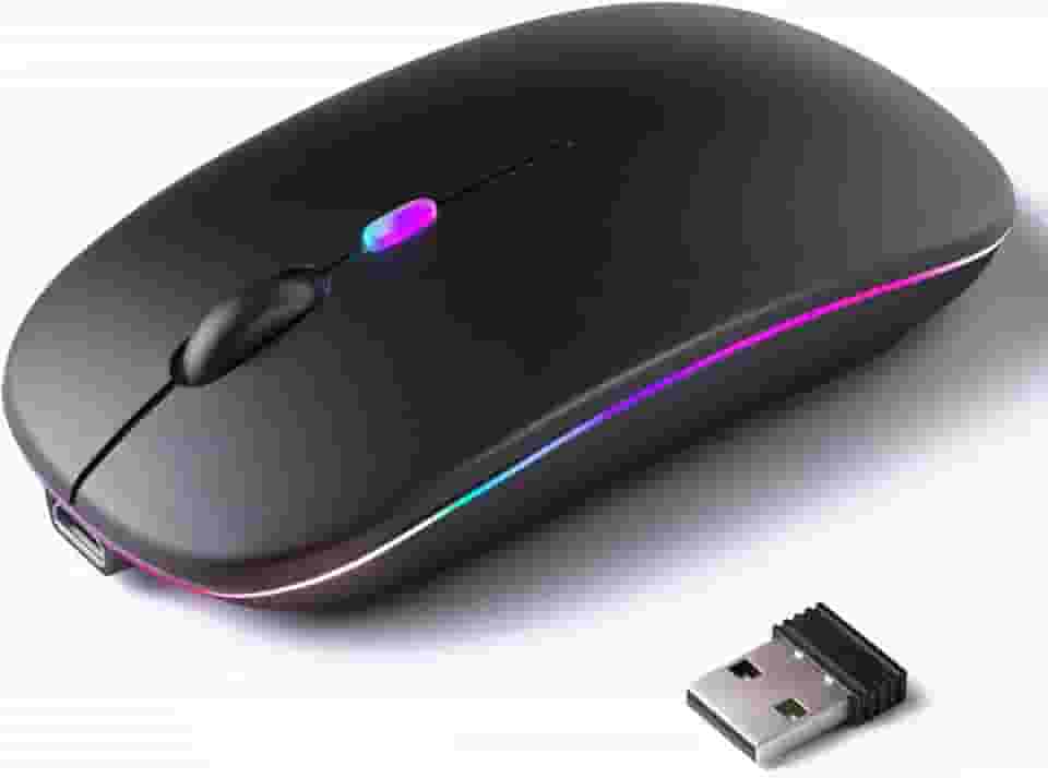 Mouse Sem Fio Recarregável, Ergonômico, com Led RGB, Conexão Dual Bluetooth 5.0/USB 2.4GHz, DPI Ajustável, perfeito para Notebook, Laptop,PC, Desktop, Silencioso (Preto)