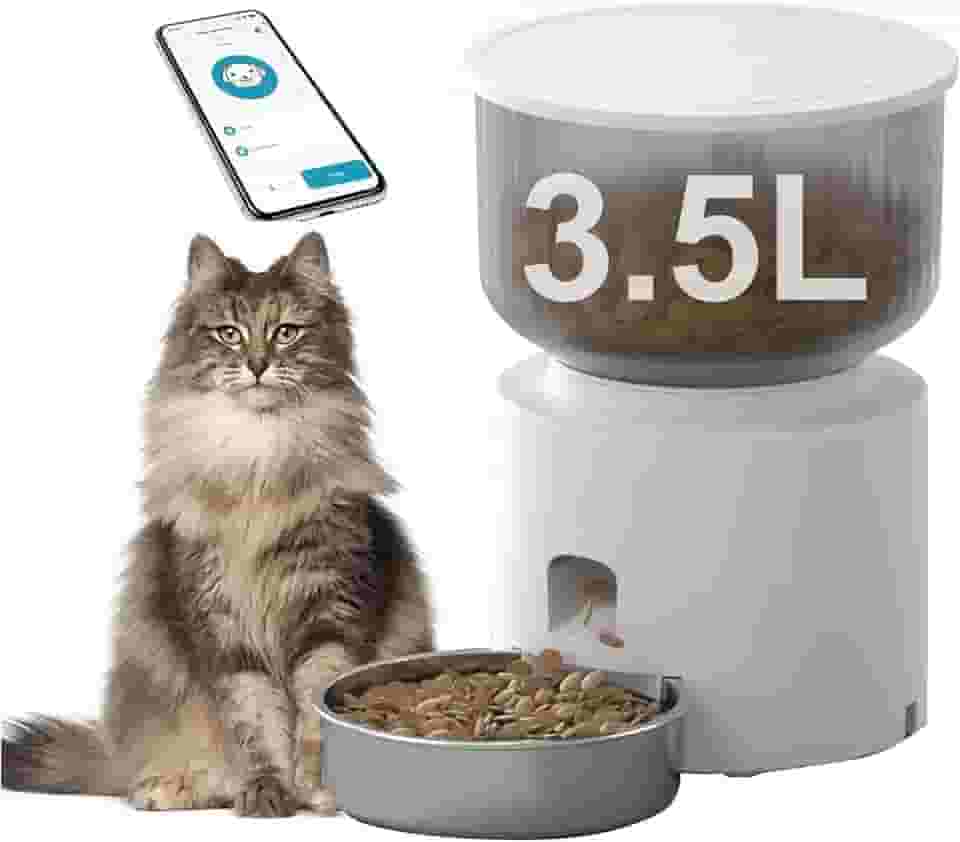 Comedouro para Cães Alimentador automático pet,3.5L Comedouro automatico para gatos,Controle de APP WiFi 2.4G,Tigela de aço inoxidável,removível e lavável
